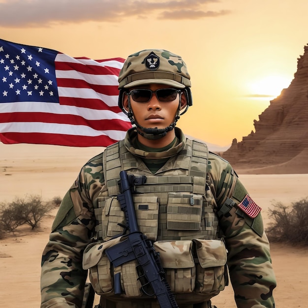 Forces spéciales Soldat des États-Unis ou entrepreneur militaire privé Drapeau américain