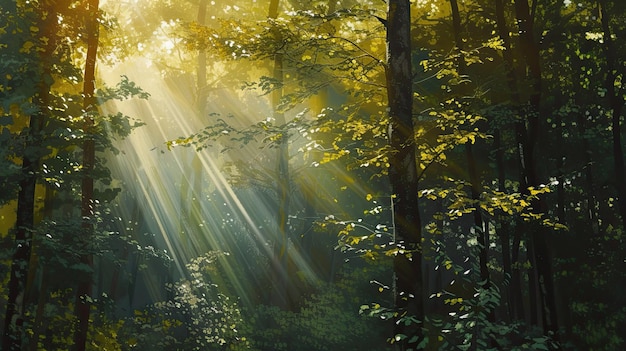 Forêt abstraite dans les rayons du soleil icône Forêt rayon de soleil enchanteur rayons de lumière du soleil forêt paysage naturel généré par l'IA