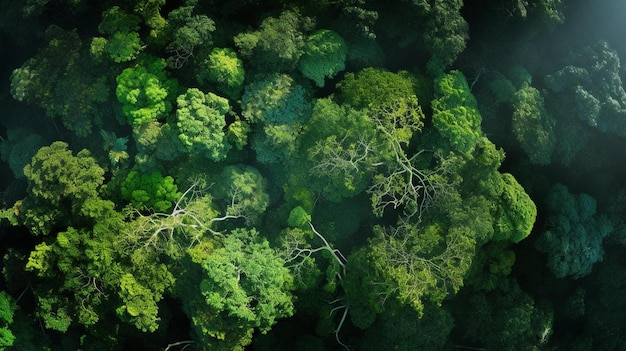 une forêt d'arbres avec un fond vert