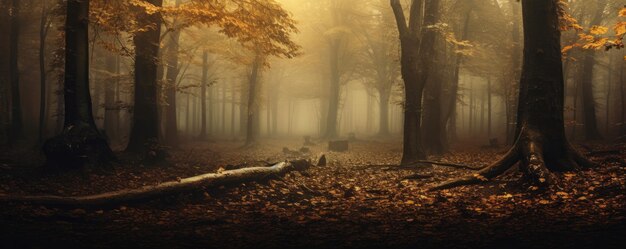 Forêt d'automne brumeuse à feuilles caduques Générative ai