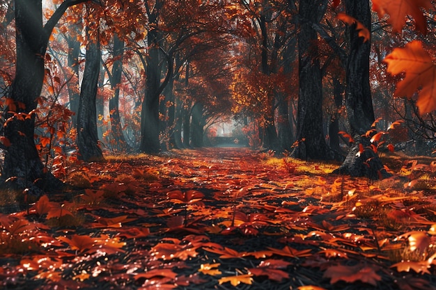 Photo une forêt d'automne colorée avec des feuilles qui grinçaient et