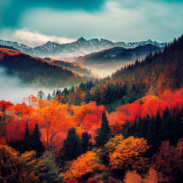 Forêt d'automne dans les montagnes