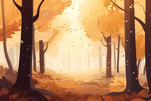 Forêt d'automne dans des nuances d'orange et de rouge illustration