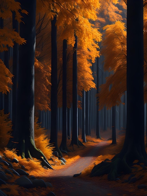 forêt d'automne dense et profonde avec beaucoup d'arbres