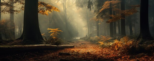 Forêt d'automne à feuilles caduques brumeuses générative ai