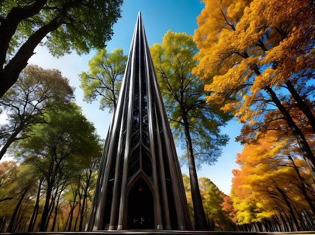 Forêt d'automne volumétrique avec des tons pastel extraterrestres