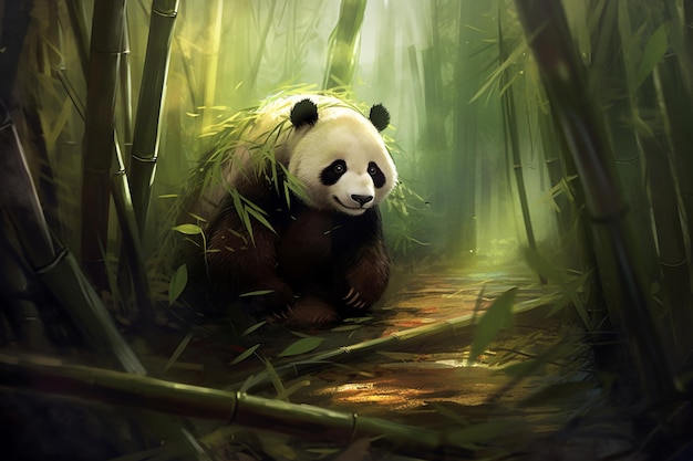 la forêt de bambou panda 3d génératif ai