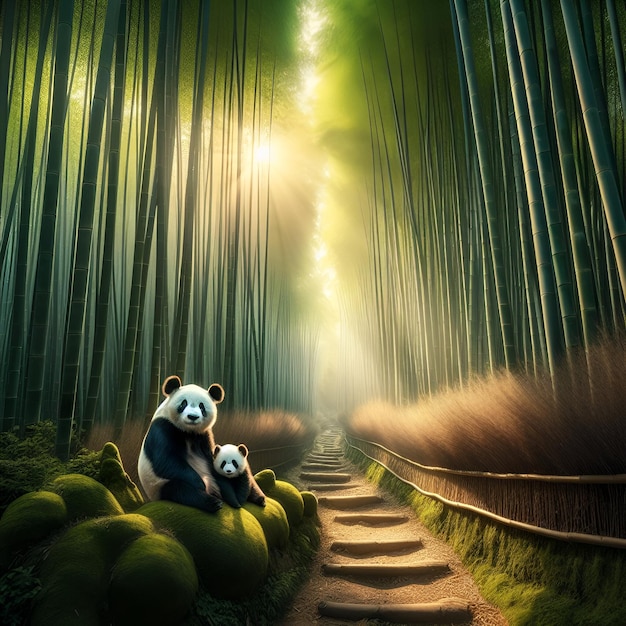 Photo forêt de bambou avec des pandas