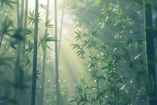 Photo une forêt de bambou sereine avec la lumière du soleil filtrant