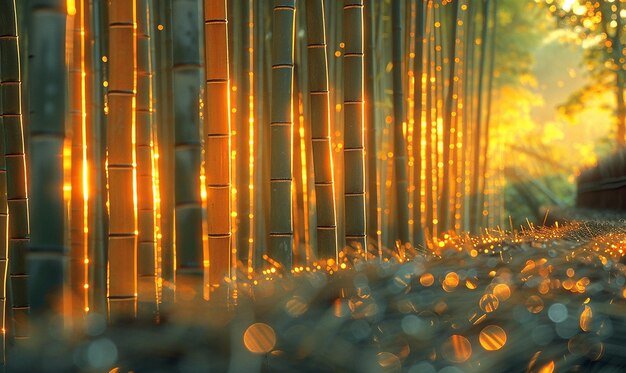 Photo une forêt de bambou avec le soleil qui brille à travers elle