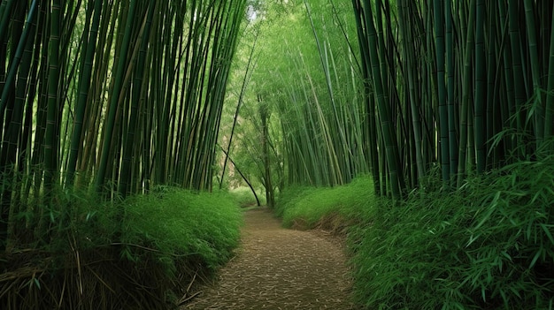 Forêt de bambous paisible avec chemin caché