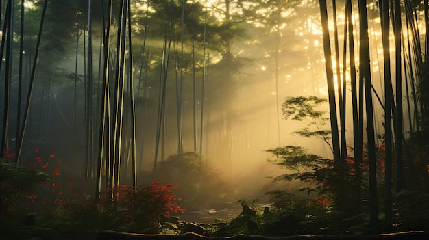Forêt de bambous tranquille à l'aube