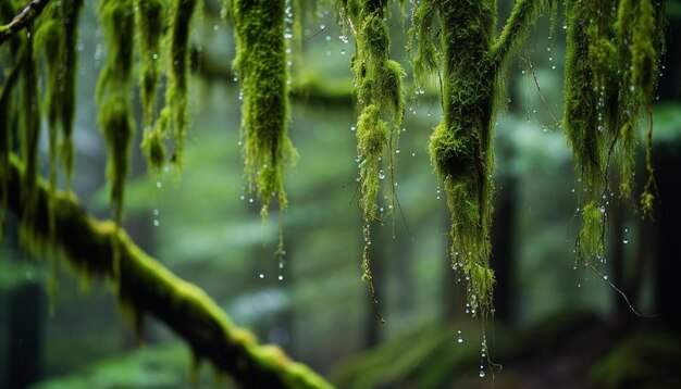 Photo une forêt avec un bois avec un tas de mousse suspendue au plafond