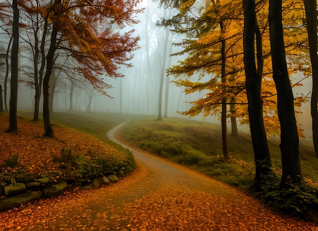 Forêt De Brouillard MagiqueFond D'automnePapier Peint ArtistiqueConte De FéeRêveArbreBelles Terres Naturelles