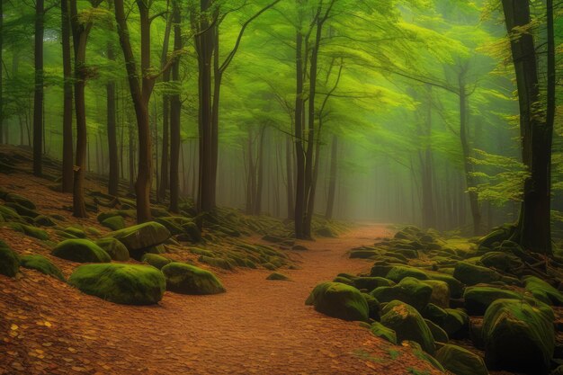 forêt brumeuse dans les montagnes forêt brumeuse dans les montagnes belle forêt d'automne avec des arbres et l