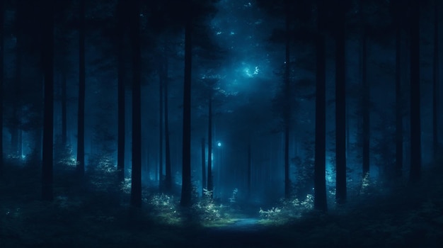 Forêt brumeuse énigmatique la nuit