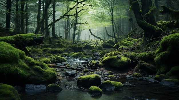 Forêt brumeuse et moussue