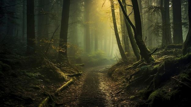 Forêt brumeuse mystérieuse