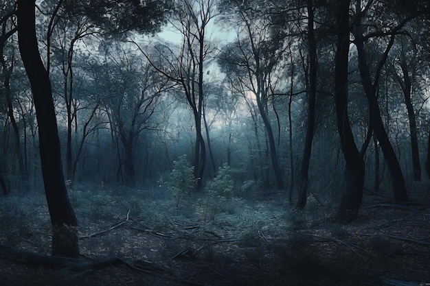 Forêt brumeuse mystique Matin brumeux dans les bois