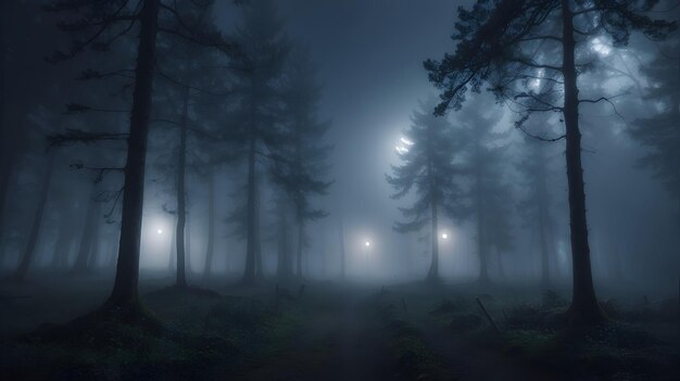 forêt brumeuse la nuit