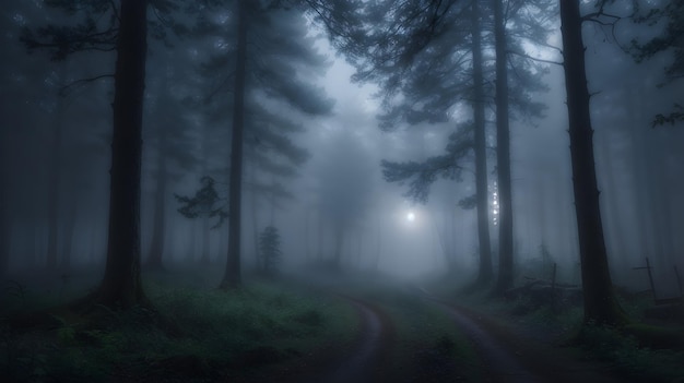 forêt brumeuse la nuit