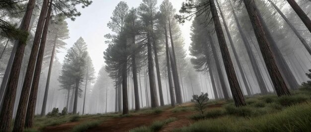 La forêt brumeuse des pins verts