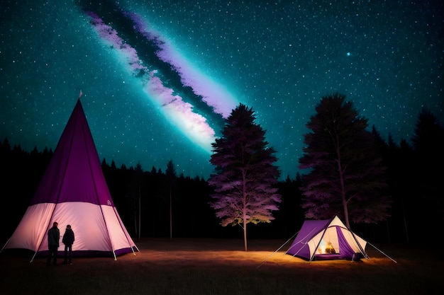 Forêt de camping d'aventure pour illustrations de livres pour enfants AI générative nuit paysage de jungle expérience de liaison en plein air style de bande dessinée