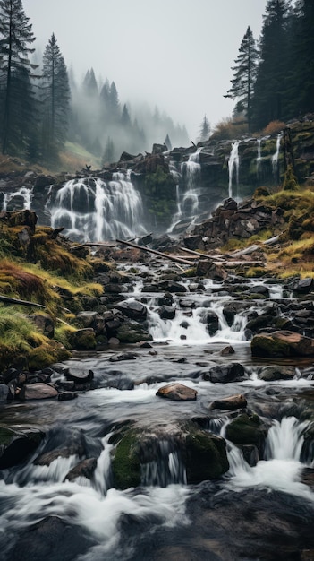 la forêt en cascade sur les rochers papier peint uhd