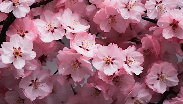 Une forêt de cerisiers roses en fleurs