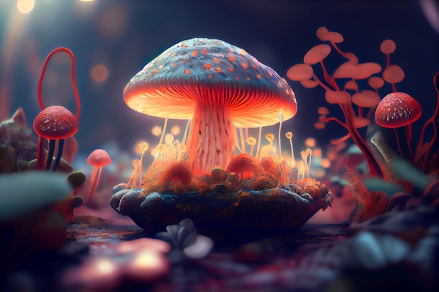 Forêt de champignons fantastiques de dessin animé IA générative