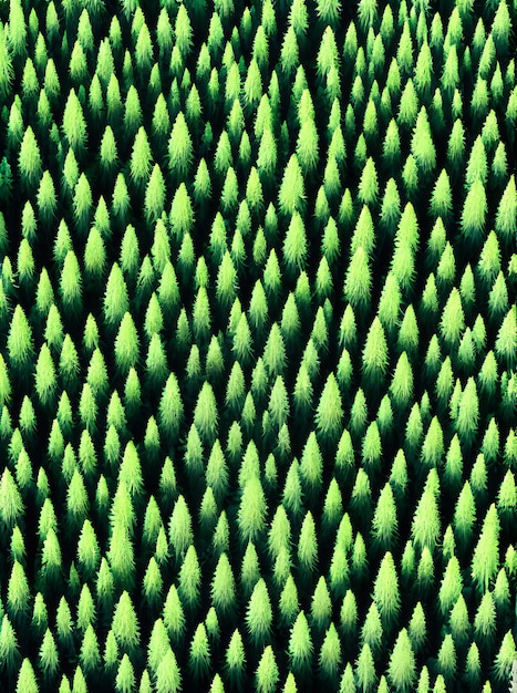 Forêt de conifères profonde avec ombres 3D