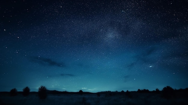 Forêt contre le ciel nocturne ou Star Field At Night toile de fond de silhouettes d'arbres AI générative