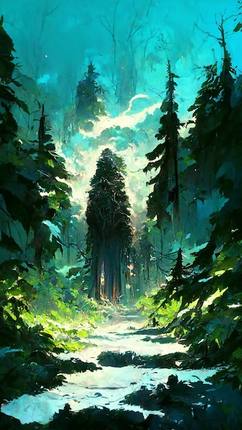 Forêt dans l'illustration 3D de fond de nuit