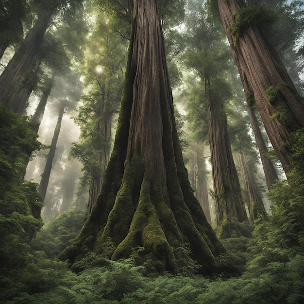 Une forêt dense d'arbres anciens et imposants avec la nature