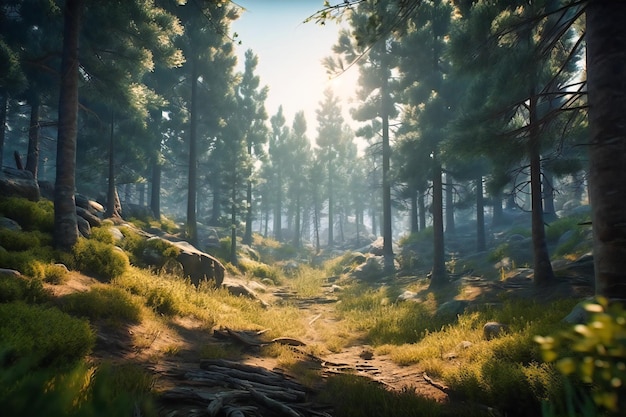 Une forêt dense de pins avec le parfum des aiguilles de pin fraîches et le chant des oiseaux créant une ambiance sereine