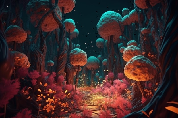 Forêt de dessin animé abstrait fond de paysage fantastique magique générative ai