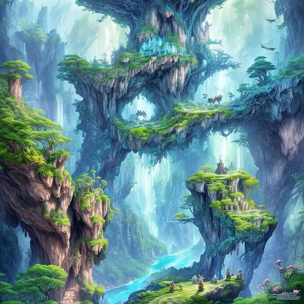 Une forêt enchantée avec des créatures magiques et une flore vivante illustration très détaillée de la salle