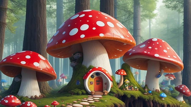 La forêt enchantée des maisons de champignons géants