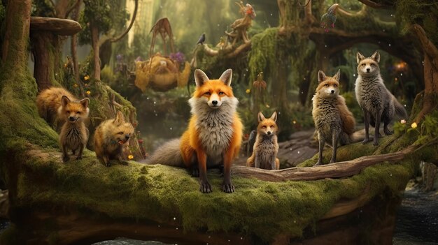 La forêt enchantée présente Sparky le renard aventureux et ses amis animaux alors qu'ils vivent dans l'IA générative