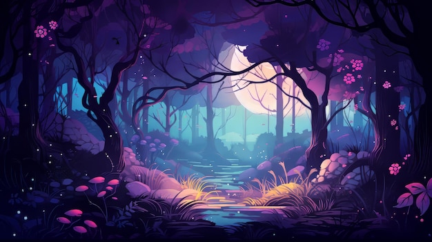 Forêt Enchantée Style Impressionniste Ambiance Mystérieuse Clair de Lune Éthéré