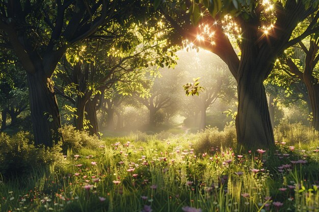 Une forêt enchanteuse avec un filtre solaire