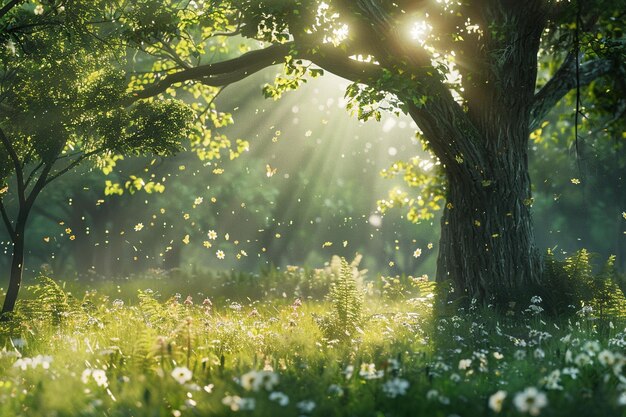 Une forêt enchanteuse avec un filtre solaire