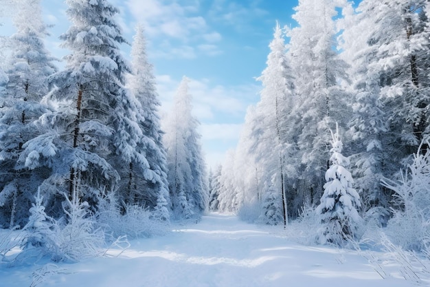 une forêt enneigée avec des arbres et de la neige