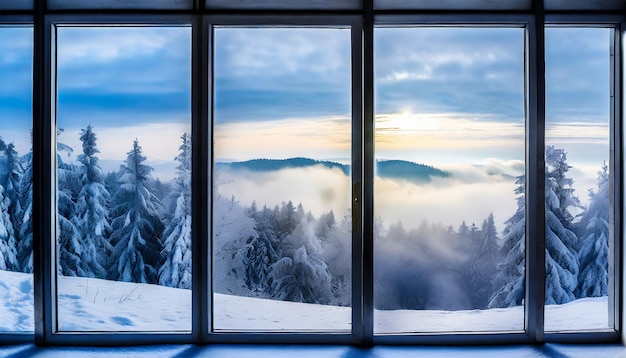 Une forêt enneigée énigmatique dans la Forêt Noire avec un brouillard brumeux s'élevant un paysage hivernal obsédant enveloppé i