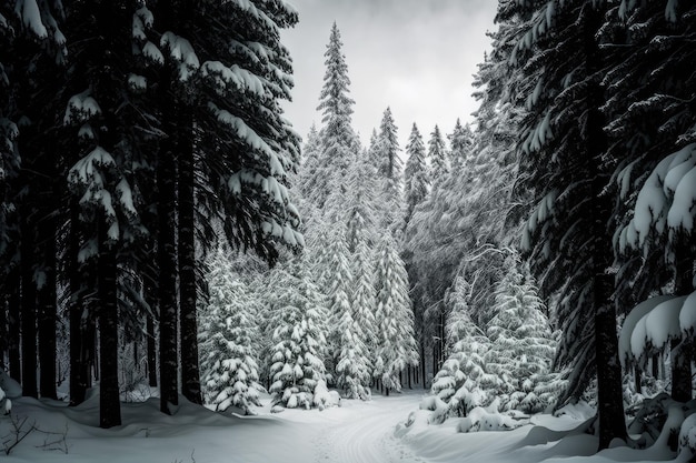 Forêt d'épicéas pendant l'hiver recouverte de neige