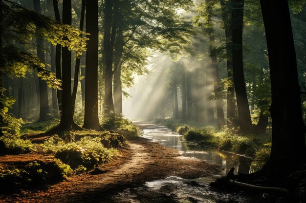 forêt d'érables tôt le matin photographie publicitaire professionnelle