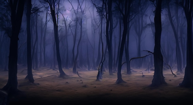 Photo forêt fantasmagorique la nuit avec obscurité et arbres