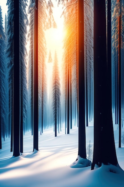 Forêt d'hiver avec des arbres