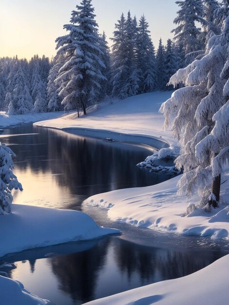 Photo forêt d'hiver dans les carpates sur le lac vito