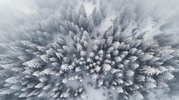 Forêt d'hiver dans la neige Vue de drone La beauté de la nature hivernale Arbres dans la neige